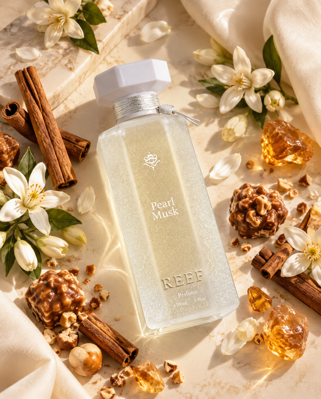 REEF Pearl Musk — composition olfactive fleur d’oranger, cannelle, praline et ambre